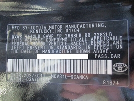 2004 TOYOTA SOLARA SE BLK 3.3L AT Z16148